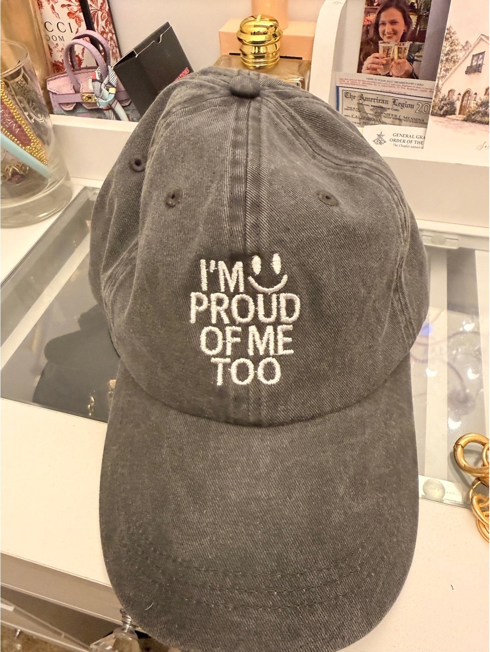 Mega Cap Gray Baseball Cap with 'I'm Proud of Me Too' Embroidery